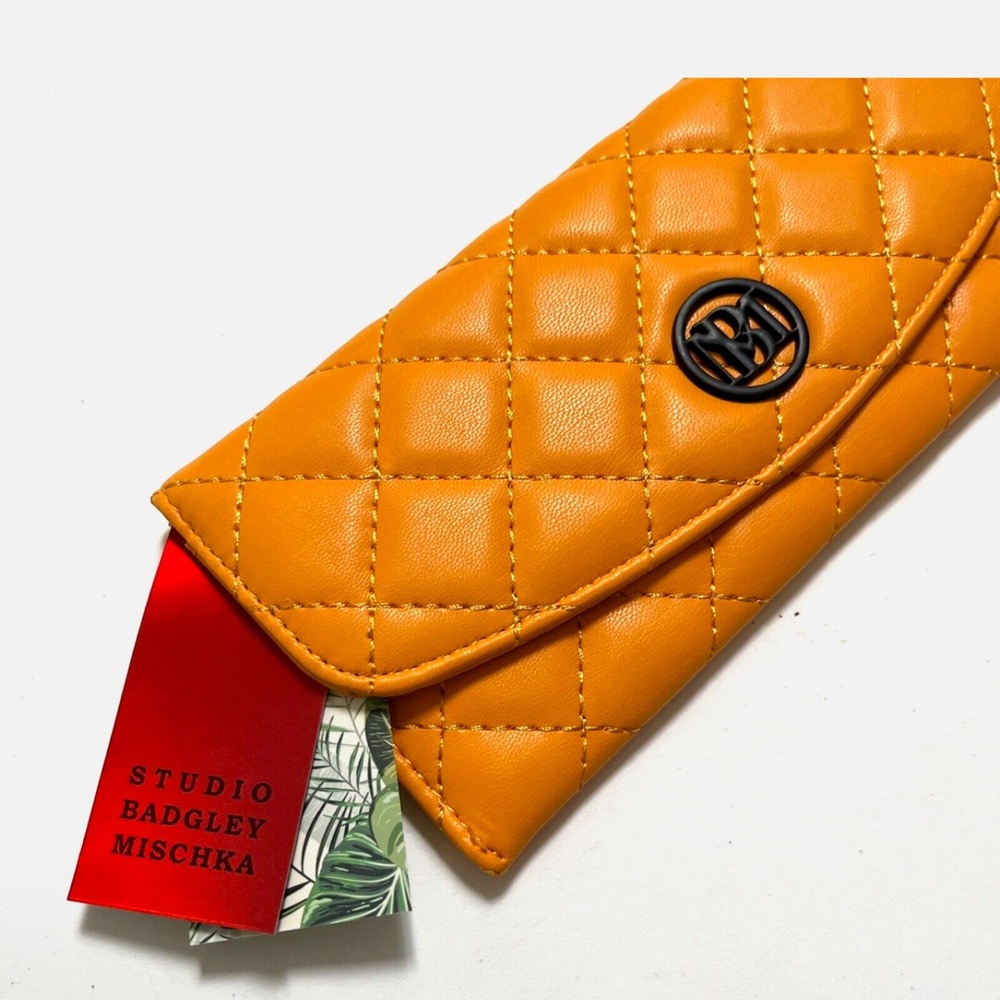 NWT BADGLEY MISCHKA Long Quilted Wallet Card Holder Yellow Vegan 7.5" x 3.5"